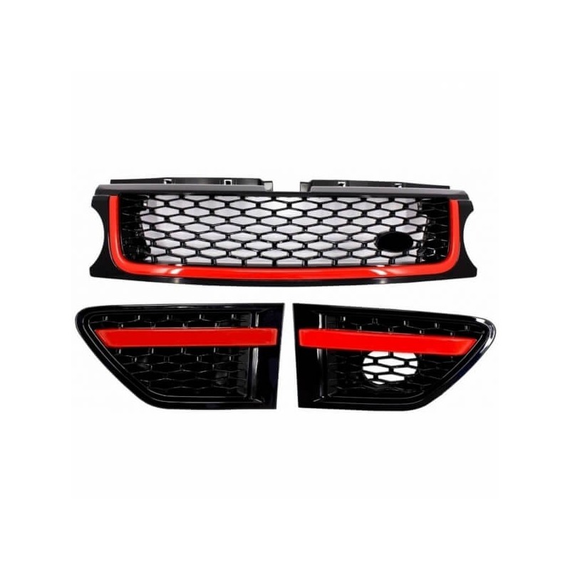 Calandre + Grilles pour ailes Range Rover Sport L320 Look Black / Red Autobiography (10-13)