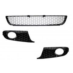 3x Grilles de pare chocs adaptables sur Volkswagen GOLF VI 6 Nid d'abeille Noir Brillant (08-12)