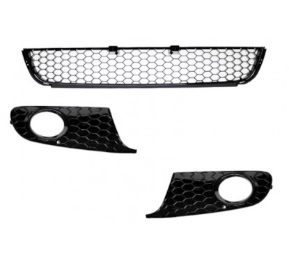 3x Grilles de pare chocs Vw GOLF VI 6 Nid d'abeille Noir Brillant (08-12)