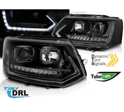 2x Phares Tube Light avec clignotants dynamiques adaptables sur Volkswagen Transporteur T5 Facelift Look Xenon (10-15)