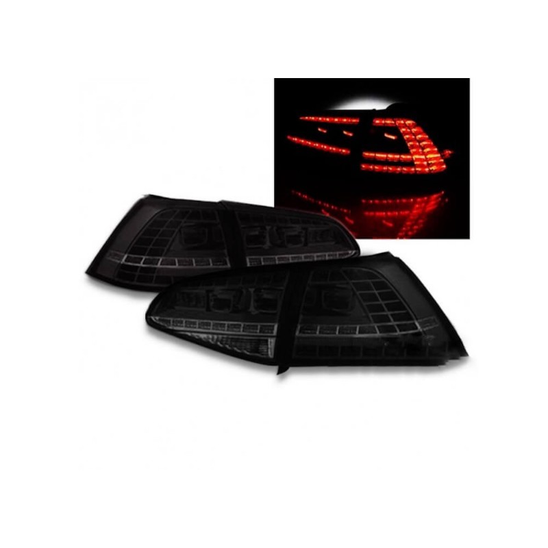 2x Feux arrières adaptables sur GOLF VII 7 GTI R-Design Noir Fumés avec clignotants dynamiques (13-17)