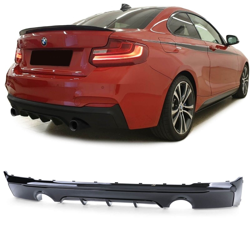 Diffuseur arrière noir brillant BMW Série 2 F22 F23 Look M Performance 13+ (sortie 1+1) Diffuseur arrière noir brillant BMW Série 2 F22 F23 Look M Performance 13+ (sortie 1+1)