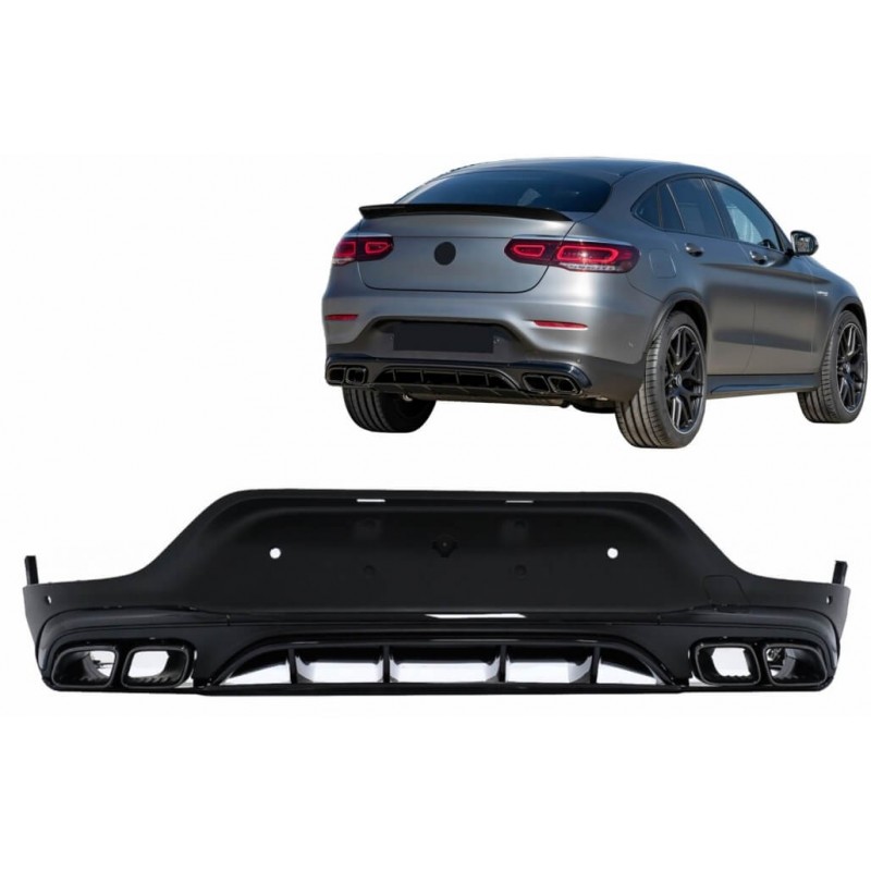 Diffuseur arrière + sorties d'échappements noir Mercedes GLC C253 Coupé (modèle avec pack AMG) Look 63 AMG (19-23) Diffuseur arrière + sorties d'échappements noir Mercedes GLC C253 Coupé (modèle avec pack AMG) Look 63 AMG (19-23)