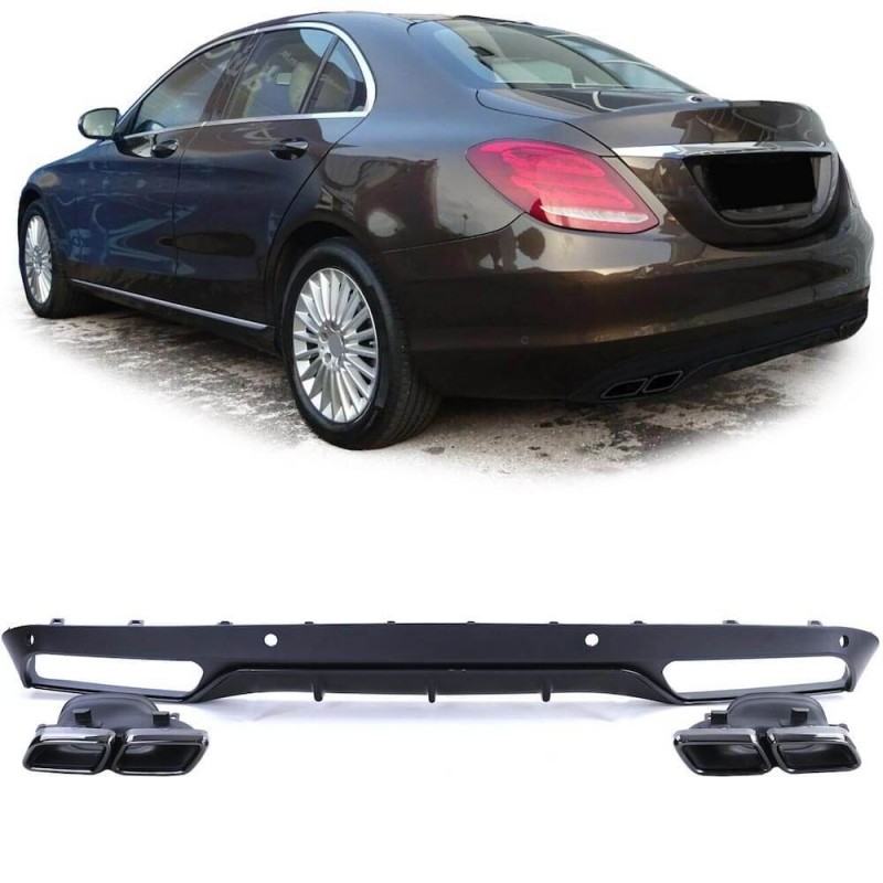 Diffuseur arrière avec échappements Noir Mercedes Classe C W205 S205 Look C63 AMG (14-18) avec pare choc standard Diffuseur arrière avec échappements Noir Mercedes Classe C W205 S205 Look C63 AMG (14-18) avec pare choc standard