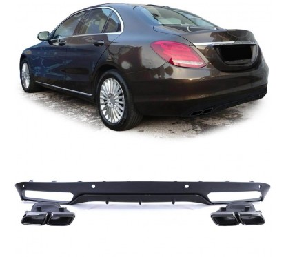 Diffuseur arrière avec échappements Noir Mercedes Classe C W205 S205 Look C63 AMG (avec pare choc standard) 14-18