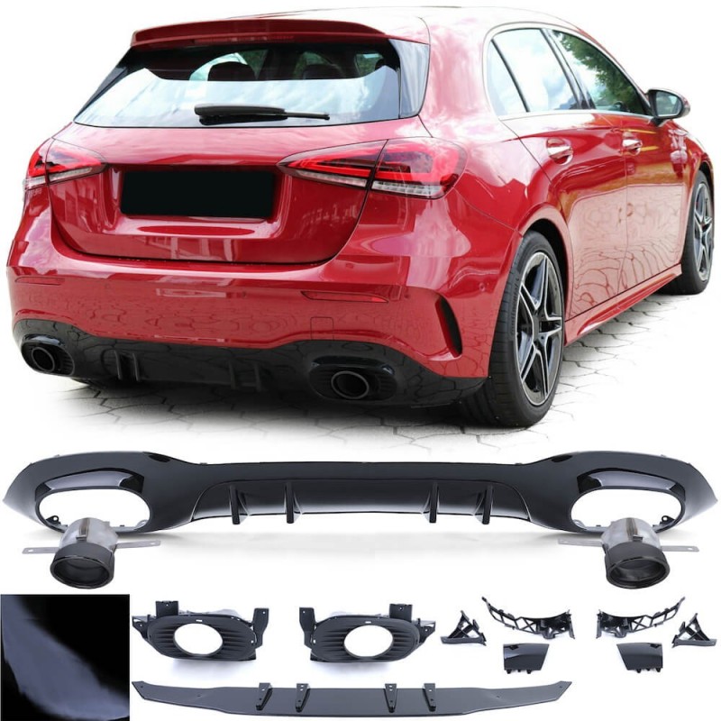 Diffuseur Noir brillant + Echappements Mercedes Classe A W177 (18+) Look A35 AMG