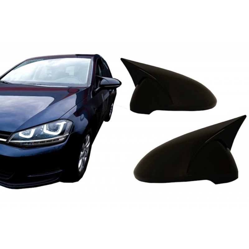 2x Coques de rétroviseurs Noir brillant adaptables sur Vw Golf VII 7, 7.5 et Touran (13-21)