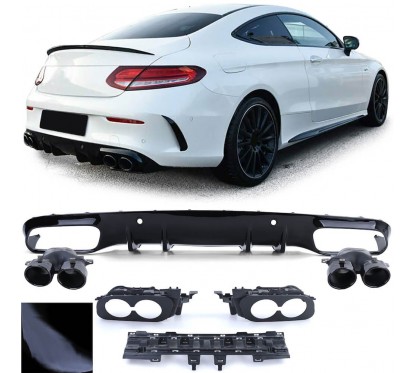 Diffuseur arrière + échappements Mercedes Classe C C205 Coupé Cabrio Look C43 (avec Pack AMG) 18+